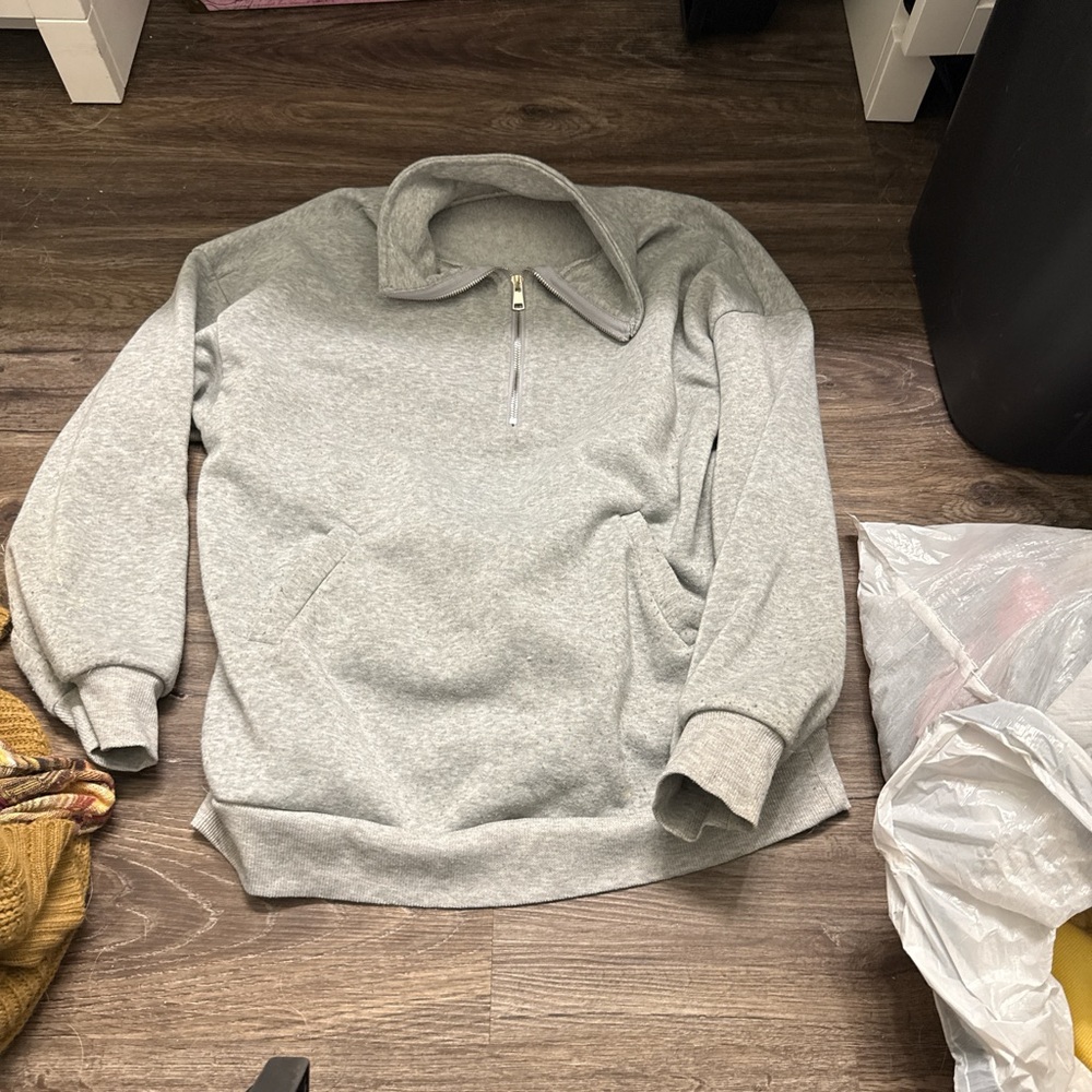 Gray Men's Sweater with Half-Zip